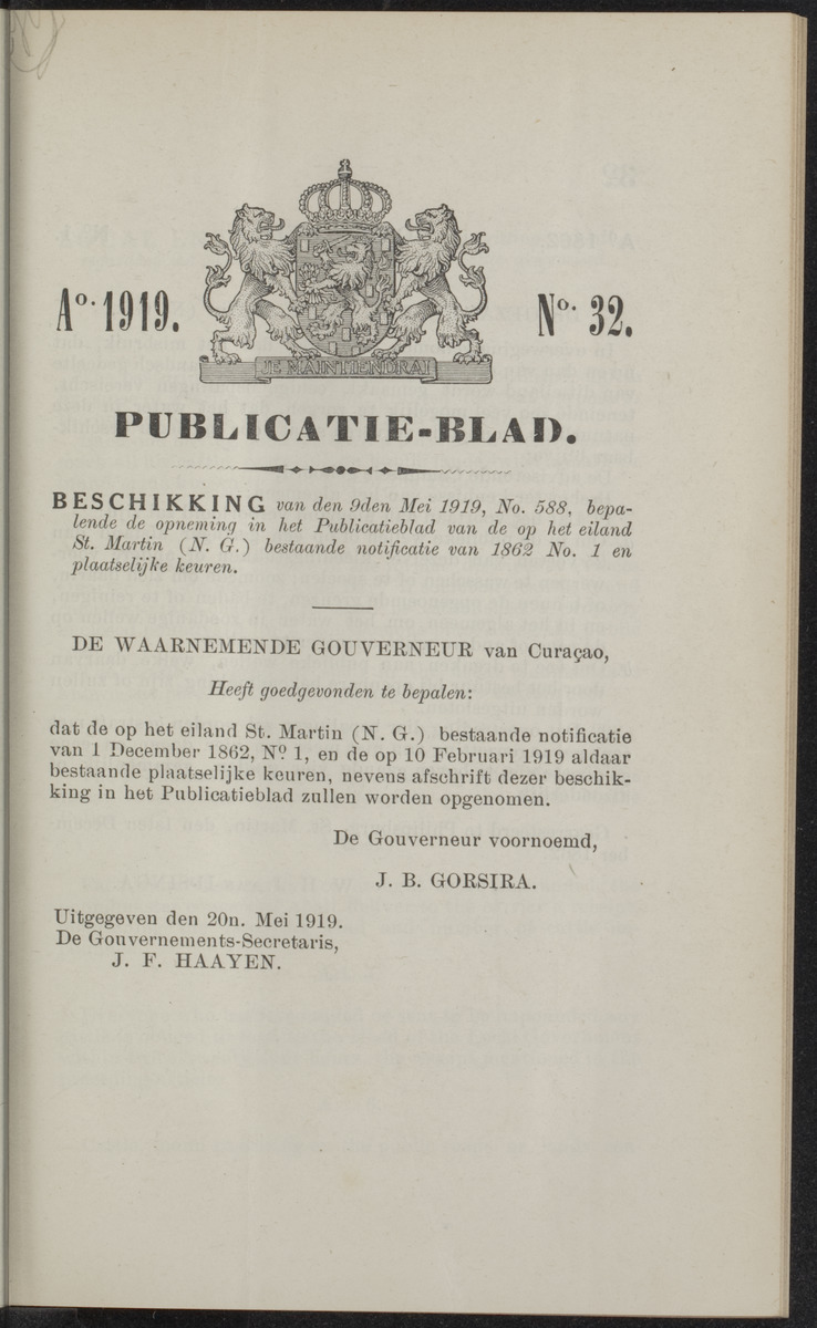 Publicatieblad van Curaçao en onderhoorigheden, behelzende de publicatien, notificatien, reglementen ... voor die bezittingen uitgevaardigd in de jaren .. - 