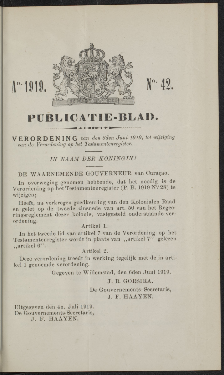 Publicatieblad van Curaçao en onderhoorigheden, behelzende de publicatien, notificatien, reglementen ... voor die bezittingen uitgevaardigd in de jaren .. - 