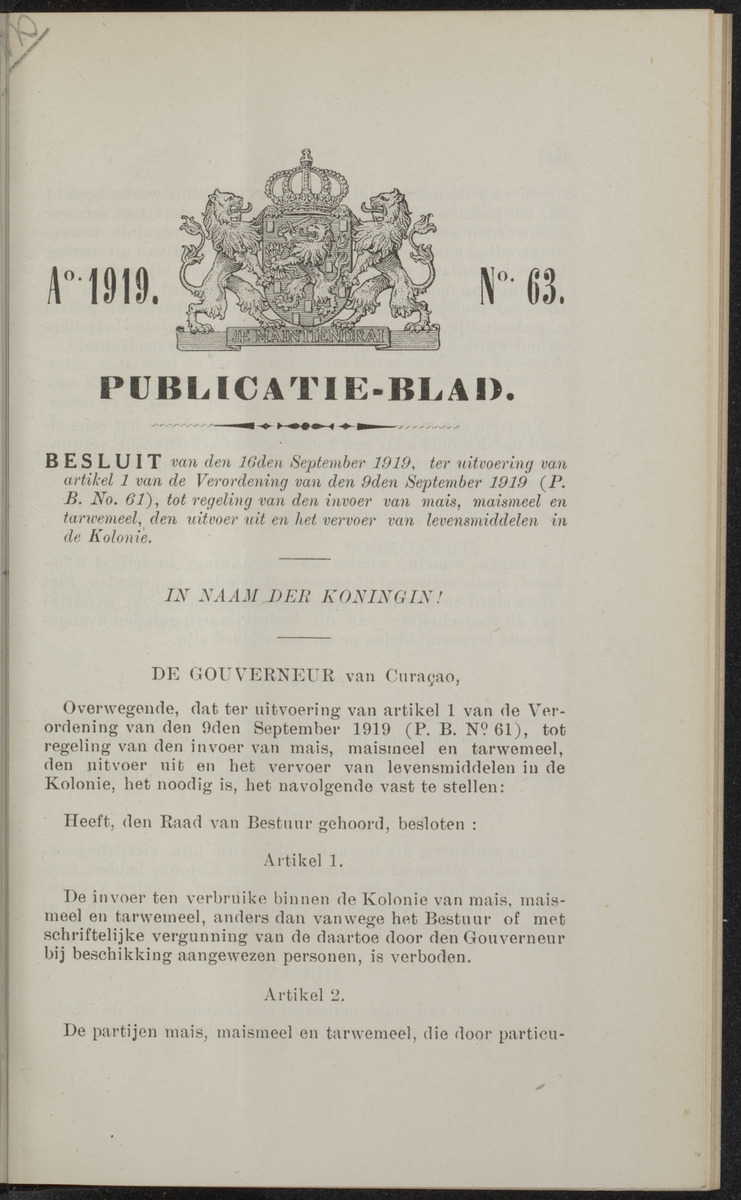Publicatieblad van Curaçao en onderhoorigheden, behelzende de publicatien, notificatien, reglementen ... voor die bezittingen uitgevaardigd in de jaren .. - 
