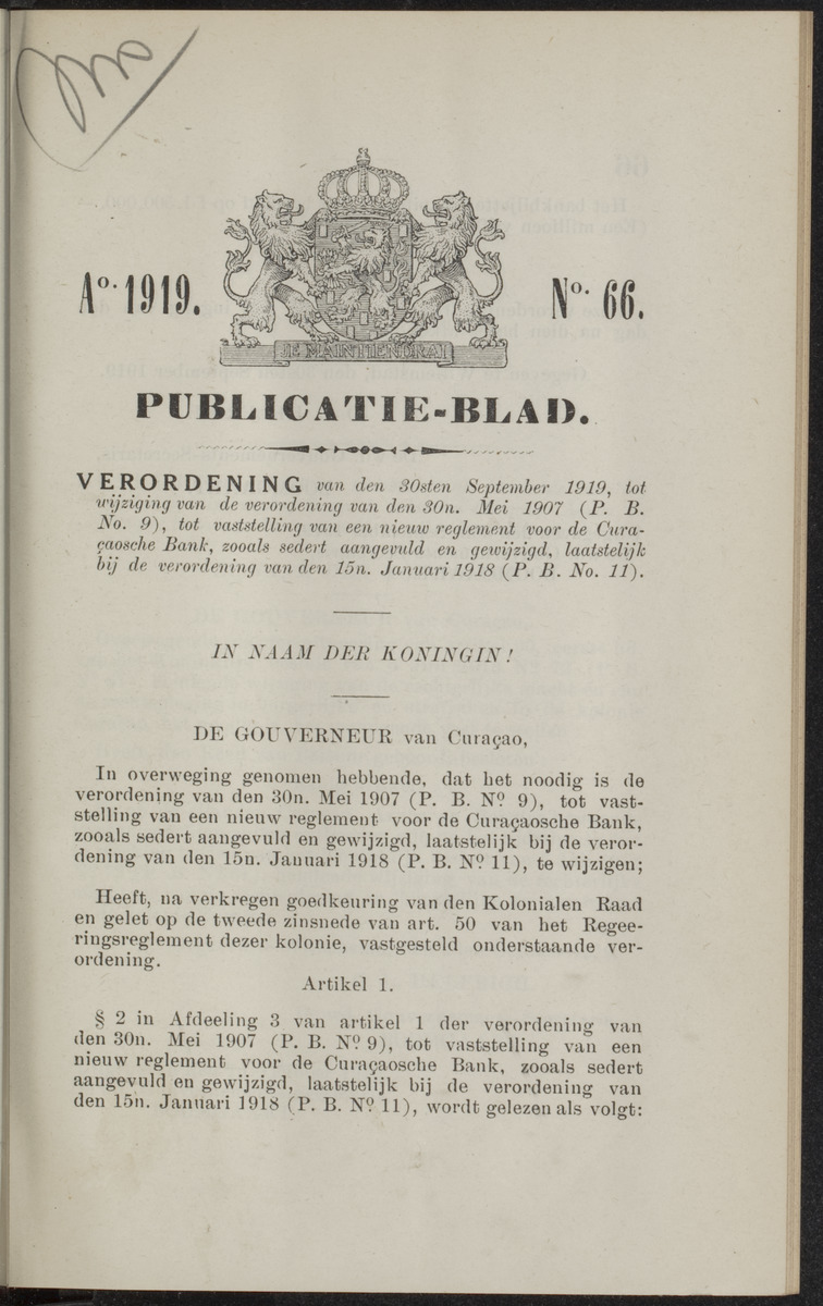 Publicatieblad van Curaçao en onderhoorigheden, behelzende de publicatien, notificatien, reglementen ... voor die bezittingen uitgevaardigd in de jaren .. - 