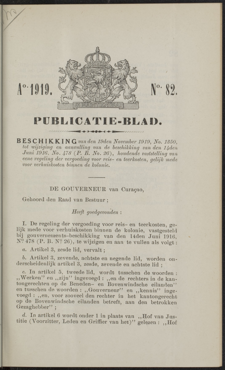 Publicatieblad van Curaçao en onderhoorigheden, behelzende de publicatien, notificatien, reglementen ... voor die bezittingen uitgevaardigd in de jaren .. - 