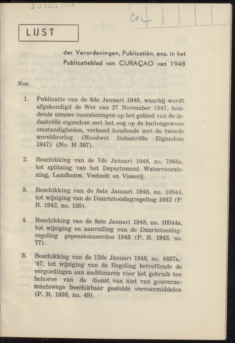Publicatieblad van Curaçao en onderhoorigheden, behelzende de publicatien, notificatien, reglementen ... voor die bezittingen uitgevaardigd in de jaren .. - 