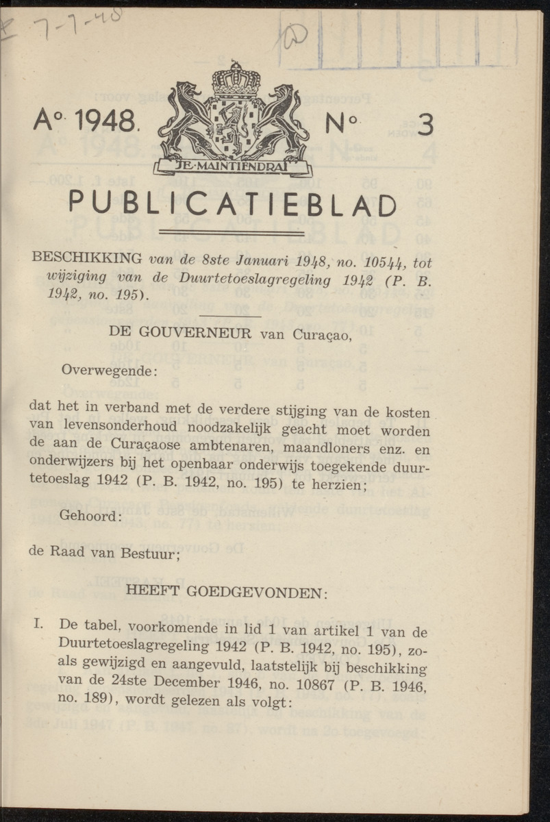 Publicatieblad van Curaçao en onderhoorigheden, behelzende de publicatien, notificatien, reglementen ... voor die bezittingen uitgevaardigd in de jaren .. - 