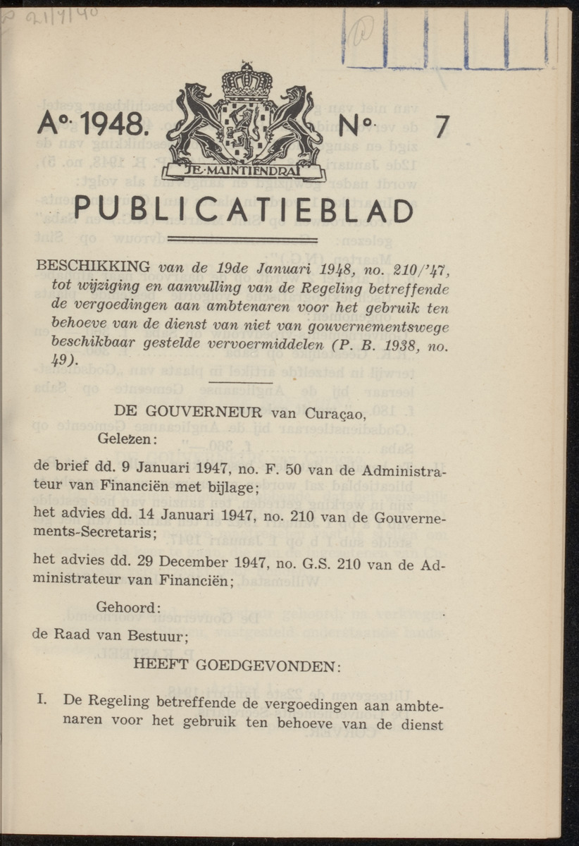 Publicatieblad van Curaçao en onderhoorigheden, behelzende de publicatien, notificatien, reglementen ... voor die bezittingen uitgevaardigd in de jaren .. - 