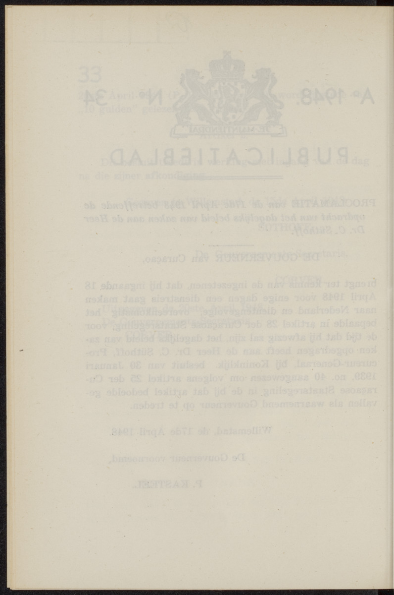 Publicatieblad van Curaçao en onderhoorigheden, behelzende de publicatien, notificatien, reglementen ... voor die bezittingen uitgevaardigd in de jaren .. - 