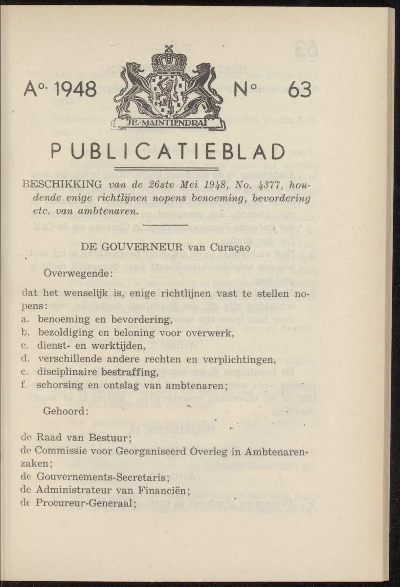 Publicatieblad van Curaçao en onderhoorigheden, behelzende de publicatien, notificatien, reglementen ... voor die bezittingen uitgevaardigd in de jaren .. - 