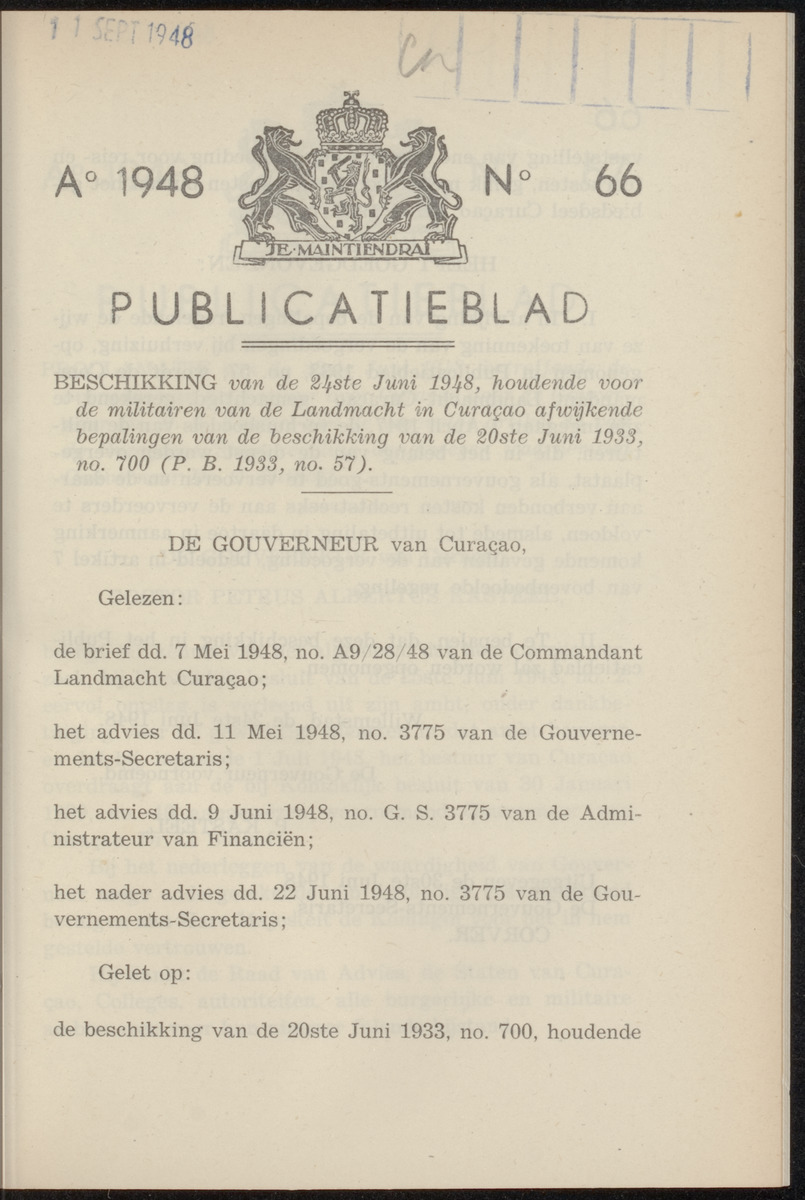 Publicatieblad van Curaçao en onderhoorigheden, behelzende de publicatien, notificatien, reglementen ... voor die bezittingen uitgevaardigd in de jaren .. - 