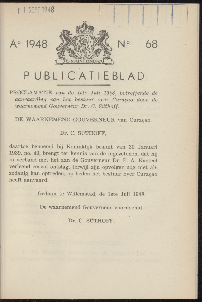 Publicatieblad van Curaçao en onderhoorigheden, behelzende de publicatien, notificatien, reglementen ... voor die bezittingen uitgevaardigd in de jaren .. - 