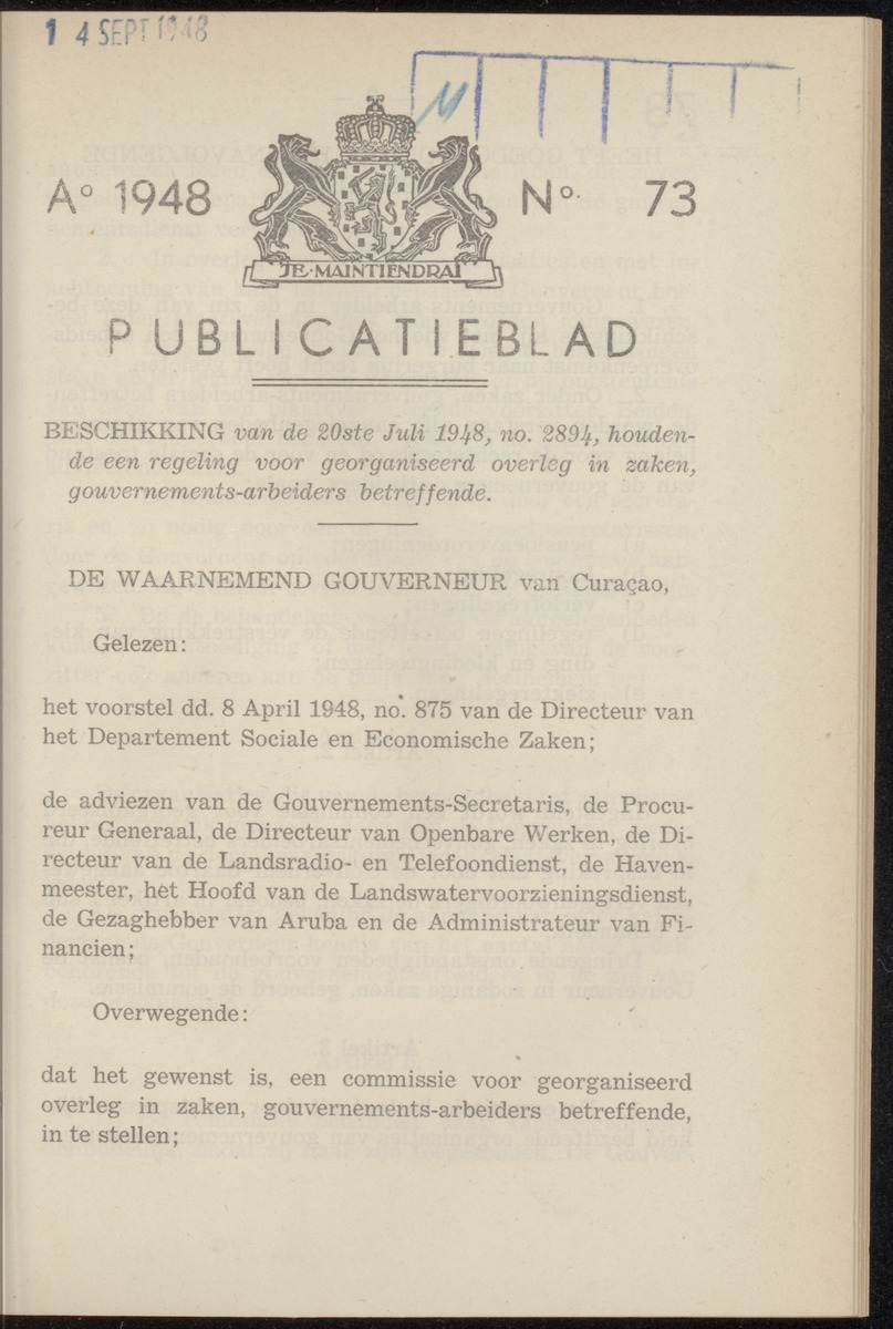 Publicatieblad van Curaçao en onderhoorigheden, behelzende de publicatien, notificatien, reglementen ... voor die bezittingen uitgevaardigd in de jaren .. - 