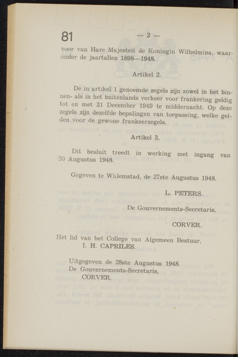 Publicatieblad van Curaçao en onderhoorigheden, behelzende de publicatien, notificatien, reglementen ... voor die bezittingen uitgevaardigd in de jaren .. - 