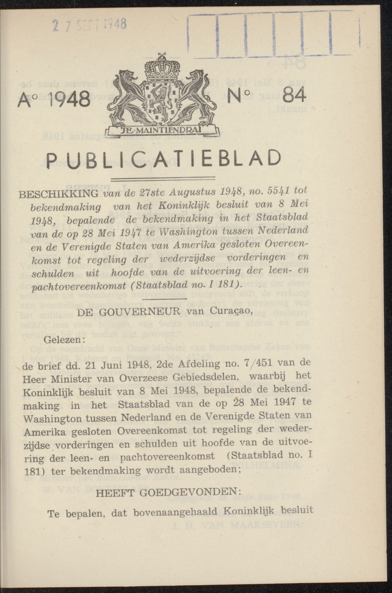 Publicatieblad van Curaçao en onderhoorigheden, behelzende de publicatien, notificatien, reglementen ... voor die bezittingen uitgevaardigd in de jaren .. - 