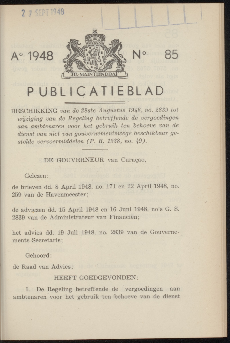 Publicatieblad van Curaçao en onderhoorigheden, behelzende de publicatien, notificatien, reglementen ... voor die bezittingen uitgevaardigd in de jaren .. - 