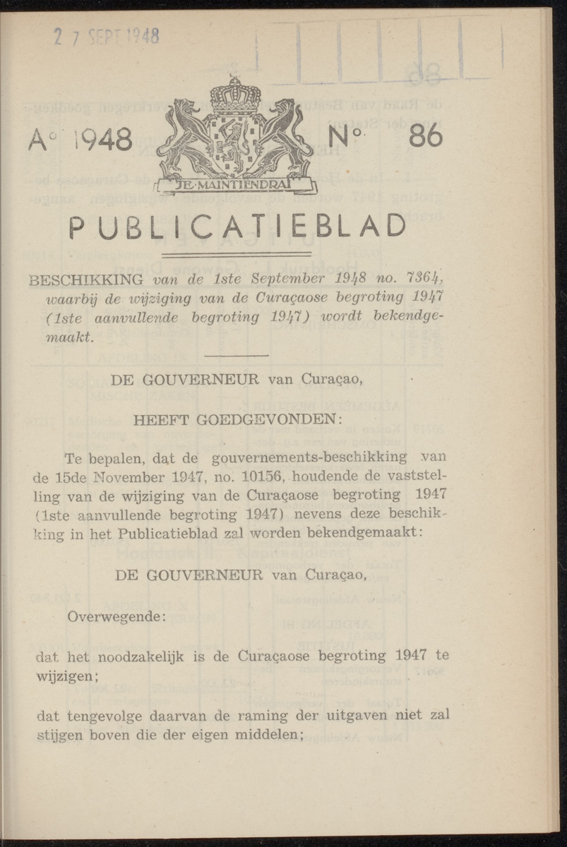 Publicatieblad van Curaçao en onderhoorigheden, behelzende de publicatien, notificatien, reglementen ... voor die bezittingen uitgevaardigd in de jaren .. - 