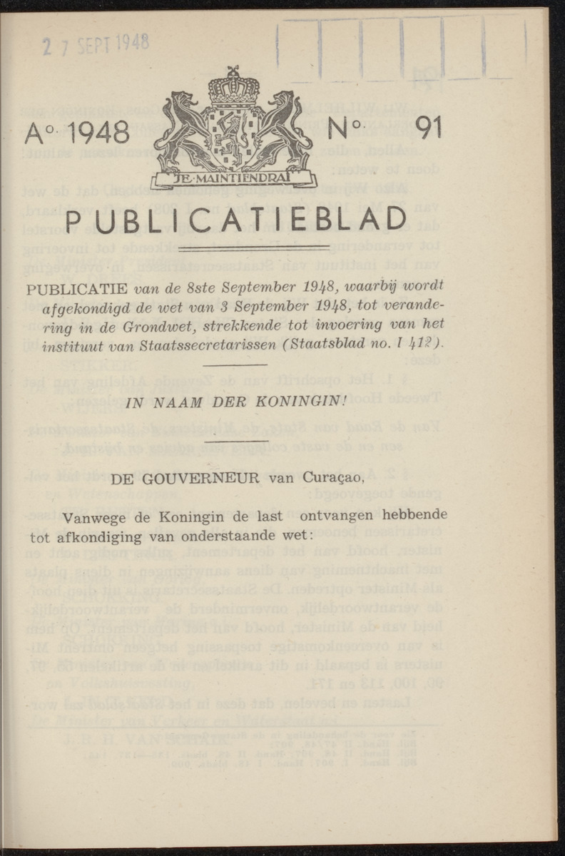 Publicatieblad van Curaçao en onderhoorigheden, behelzende de publicatien, notificatien, reglementen ... voor die bezittingen uitgevaardigd in de jaren .. - 