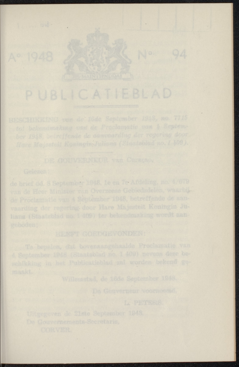 Publicatieblad van Curaçao en onderhoorigheden, behelzende de publicatien, notificatien, reglementen ... voor die bezittingen uitgevaardigd in de jaren .. - 