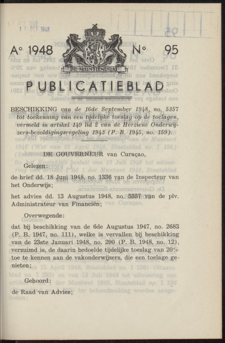 Publicatieblad van Curaçao en onderhoorigheden, behelzende de publicatien, notificatien, reglementen ... voor die bezittingen uitgevaardigd in de jaren .. - 