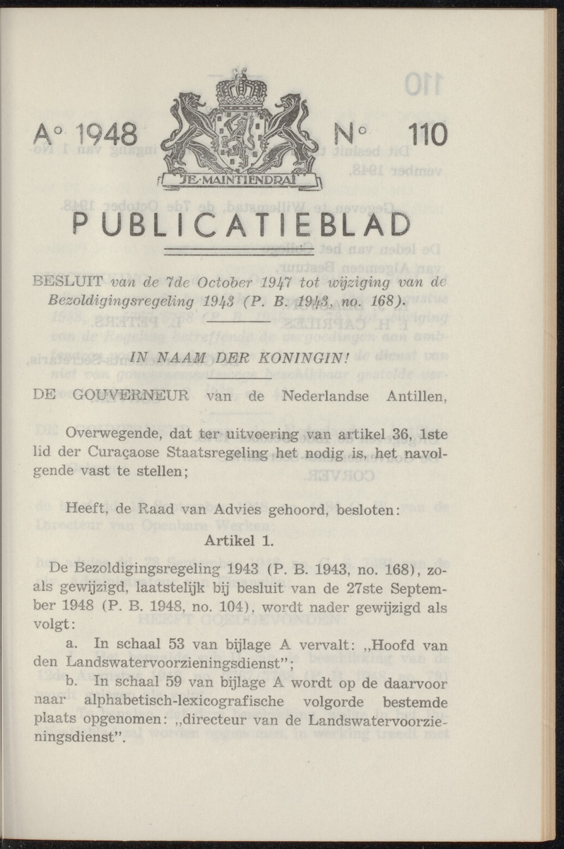 Publicatieblad van Curaçao en onderhoorigheden, behelzende de publicatien, notificatien, reglementen ... voor die bezittingen uitgevaardigd in de jaren .. - 