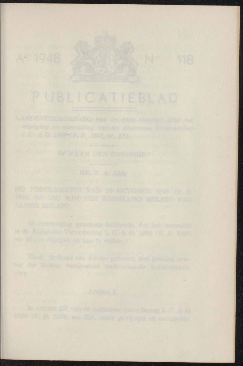 Publicatieblad van Curaçao en onderhoorigheden, behelzende de publicatien, notificatien, reglementen ... voor die bezittingen uitgevaardigd in de jaren .. - 