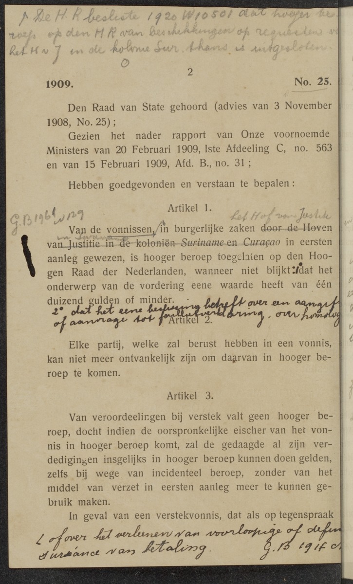 [Regeling van de rechtsmacht van den Hoogen raad der Nederlanden in de koloniën Suriname en Curaçao] - 
