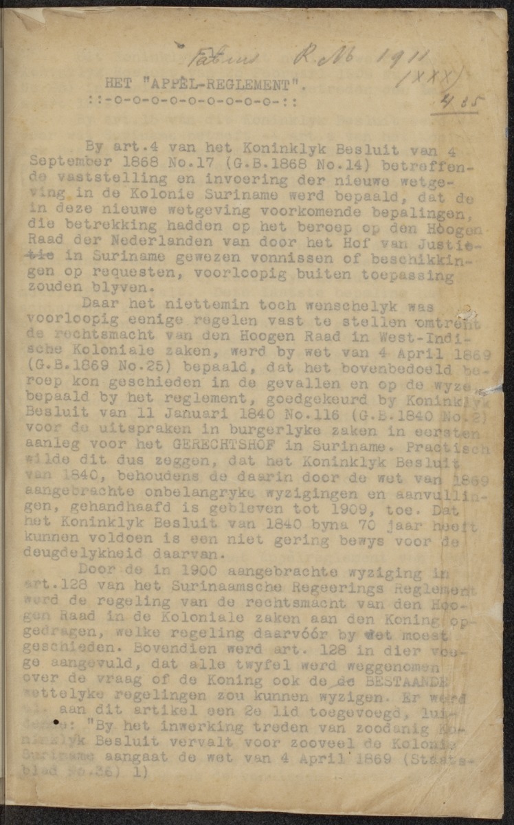[Regeling van de rechtsmacht van den Hoogen raad der Nederlanden in de koloniën Suriname en Curaçao] - 
