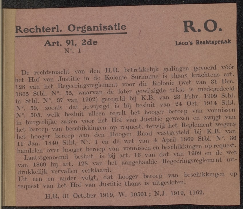 [Regeling van de rechtsmacht van den Hoogen raad der Nederlanden in de koloniën Suriname en Curaçao] - 