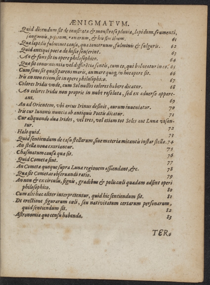 Septimana Philosophica, qua Aenigmata aureola de omni naturae genere a Salomone ... et ... Regina Saba, nec non Hyramo ... in modum Colloquii proponuntur & enodantur - 