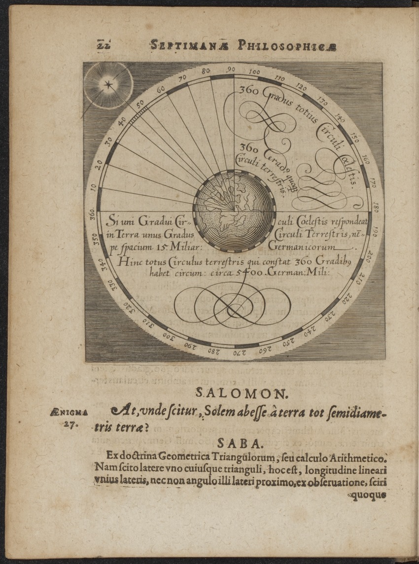 Septimana Philosophica, qua Aenigmata aureola de omni naturae genere a Salomone ... et ... Regina Saba, nec non Hyramo ... in modum Colloquii proponuntur & enodantur - 