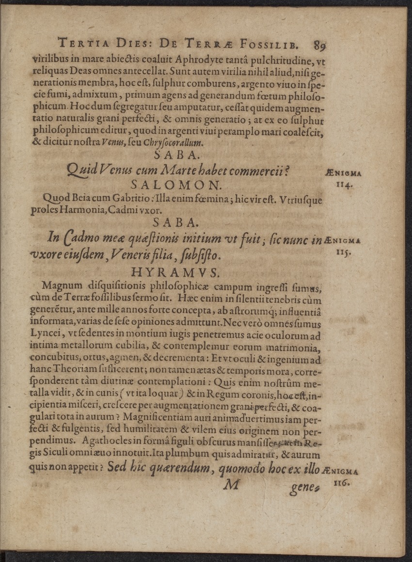 Septimana Philosophica, qua Aenigmata aureola de omni naturae genere a Salomone ... et ... Regina Saba, nec non Hyramo ... in modum Colloquii proponuntur & enodantur - 