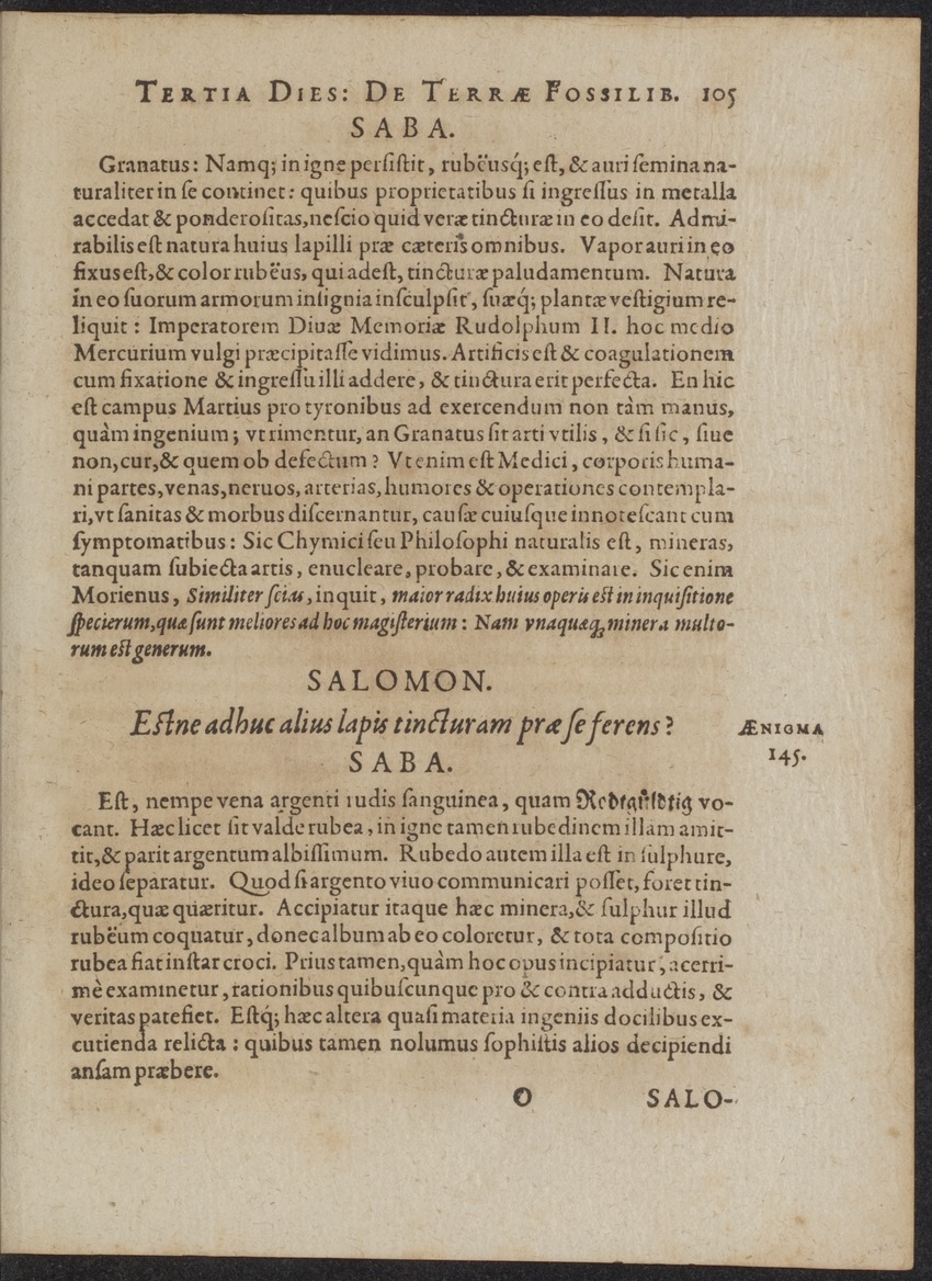 Septimana Philosophica, qua Aenigmata aureola de omni naturae genere a Salomone ... et ... Regina Saba, nec non Hyramo ... in modum Colloquii proponuntur & enodantur - 