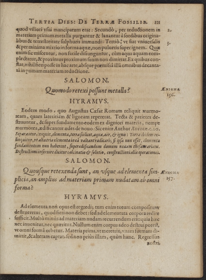 Septimana Philosophica, qua Aenigmata aureola de omni naturae genere a Salomone ... et ... Regina Saba, nec non Hyramo ... in modum Colloquii proponuntur & enodantur - 