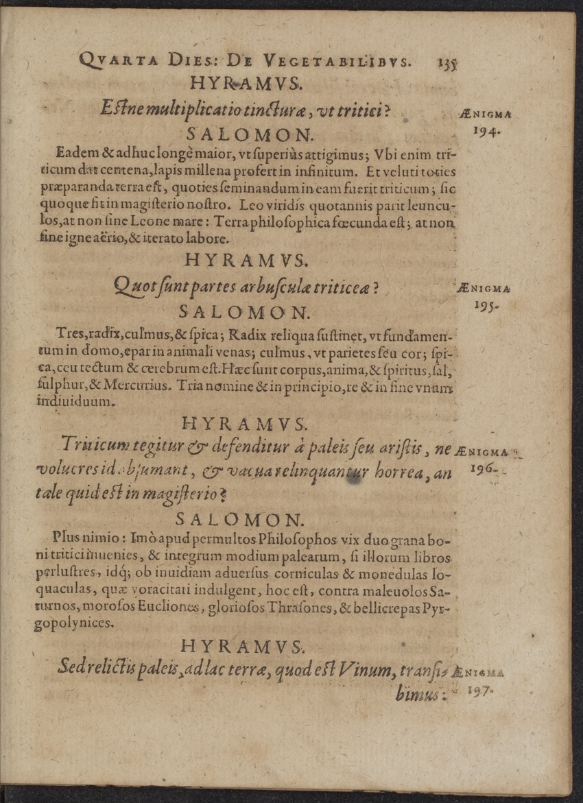 Septimana Philosophica, qua Aenigmata aureola de omni naturae genere a Salomone ... et ... Regina Saba, nec non Hyramo ... in modum Colloquii proponuntur & enodantur - 