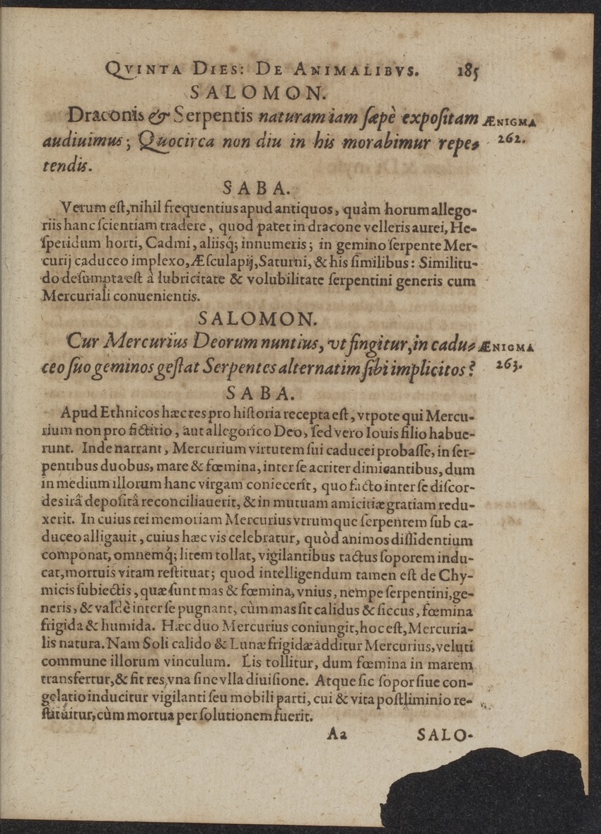 Septimana Philosophica, qua Aenigmata aureola de omni naturae genere a Salomone ... et ... Regina Saba, nec non Hyramo ... in modum Colloquii proponuntur & enodantur - 