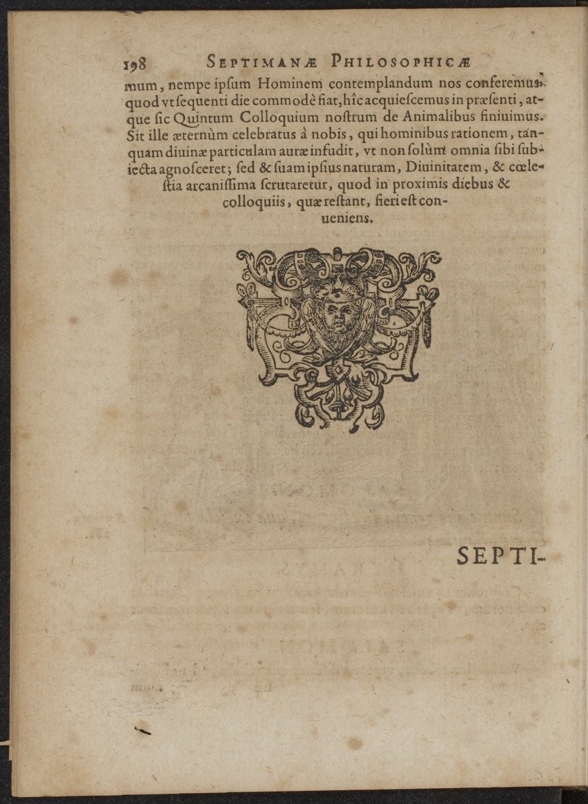 Septimana Philosophica, qua Aenigmata aureola de omni naturae genere a Salomone ... et ... Regina Saba, nec non Hyramo ... in modum Colloquii proponuntur & enodantur - 