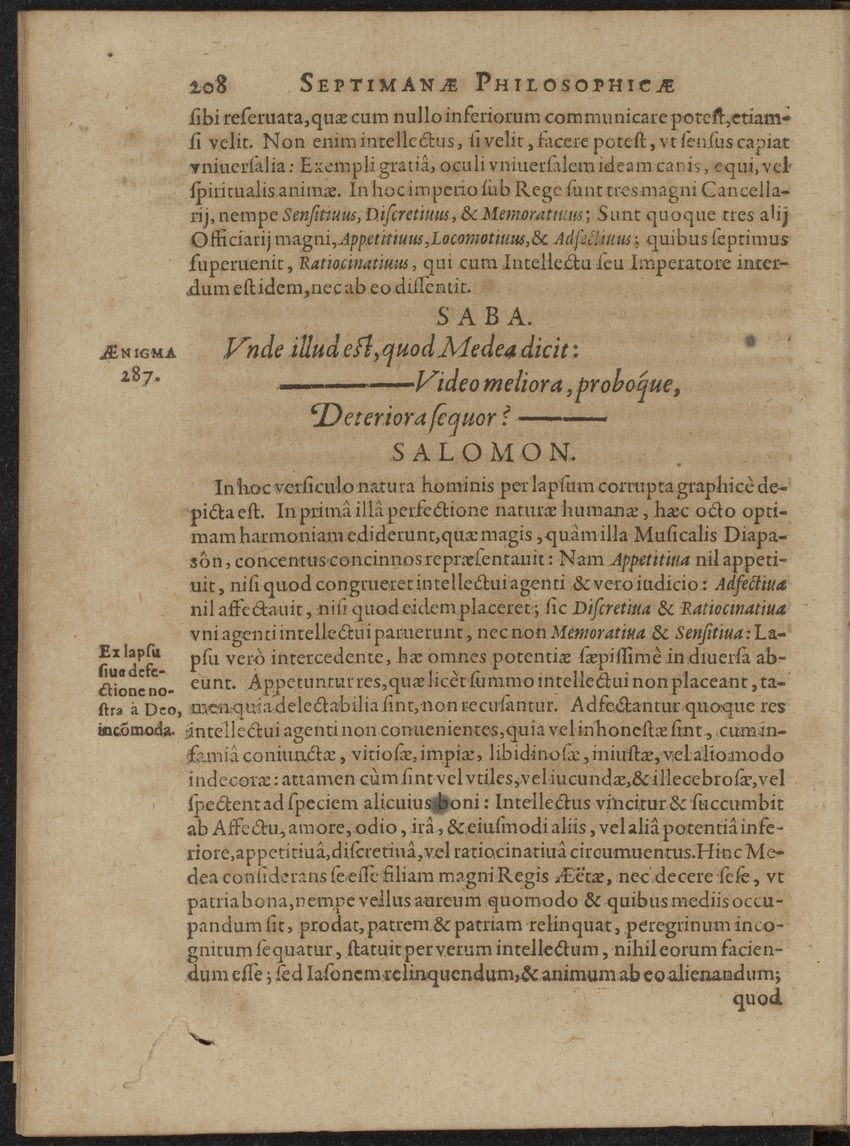 Septimana Philosophica, qua Aenigmata aureola de omni naturae genere a Salomone ... et ... Regina Saba, nec non Hyramo ... in modum Colloquii proponuntur & enodantur - 