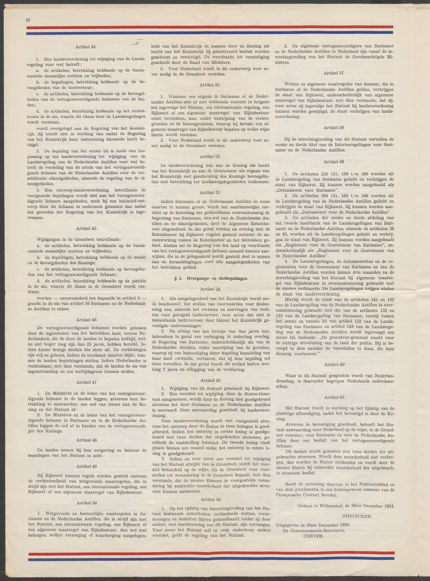 Proclamatie van 29 december 1954, houdende plechtige afkondiging van de nieuwe rechtsorde van het koninkrijk, zoals deze is vervat in het statuut voor het koninkrijk der Nederlanden en van de acte van bevestiging van het statuut voor het koninkrijk der Nederlanden - 