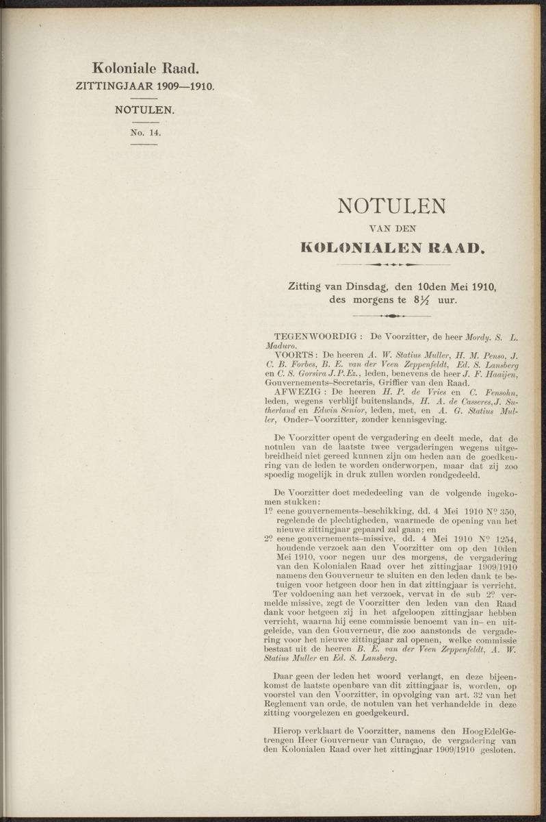 Notulen der zittingen - 