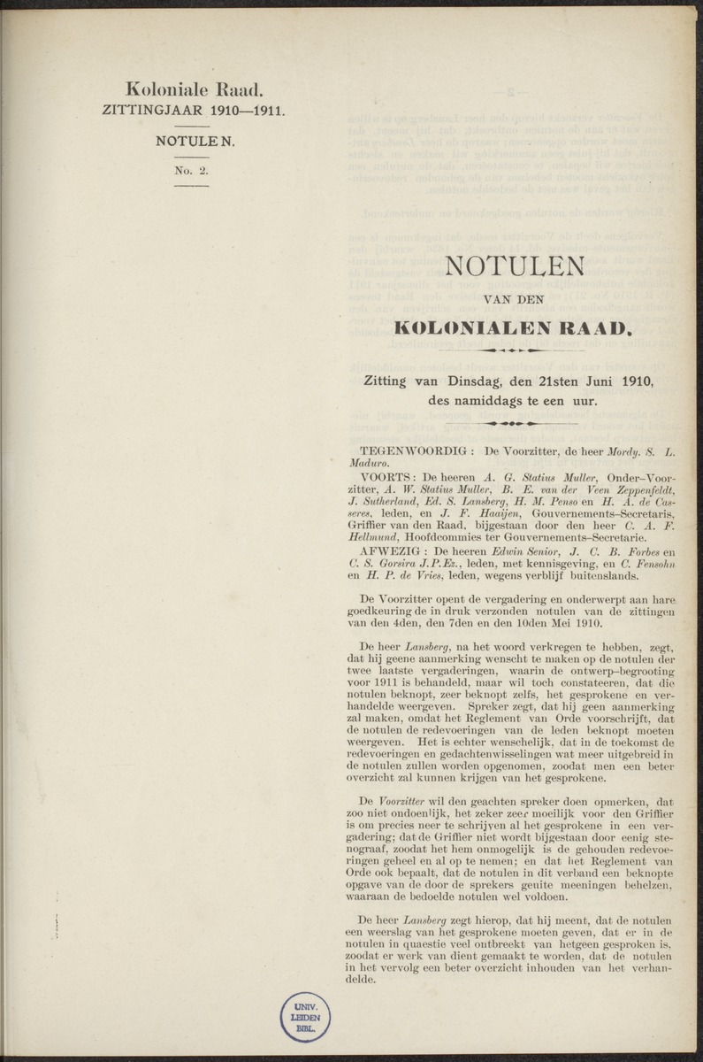 Notulen der zittingen - 