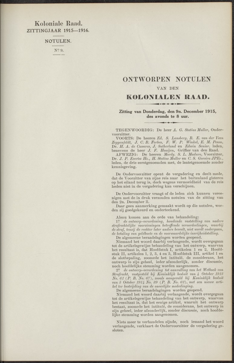 Notulen der zittingen - 