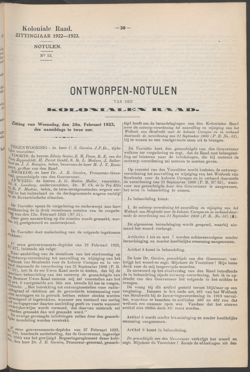 Notulen der zittingen - 