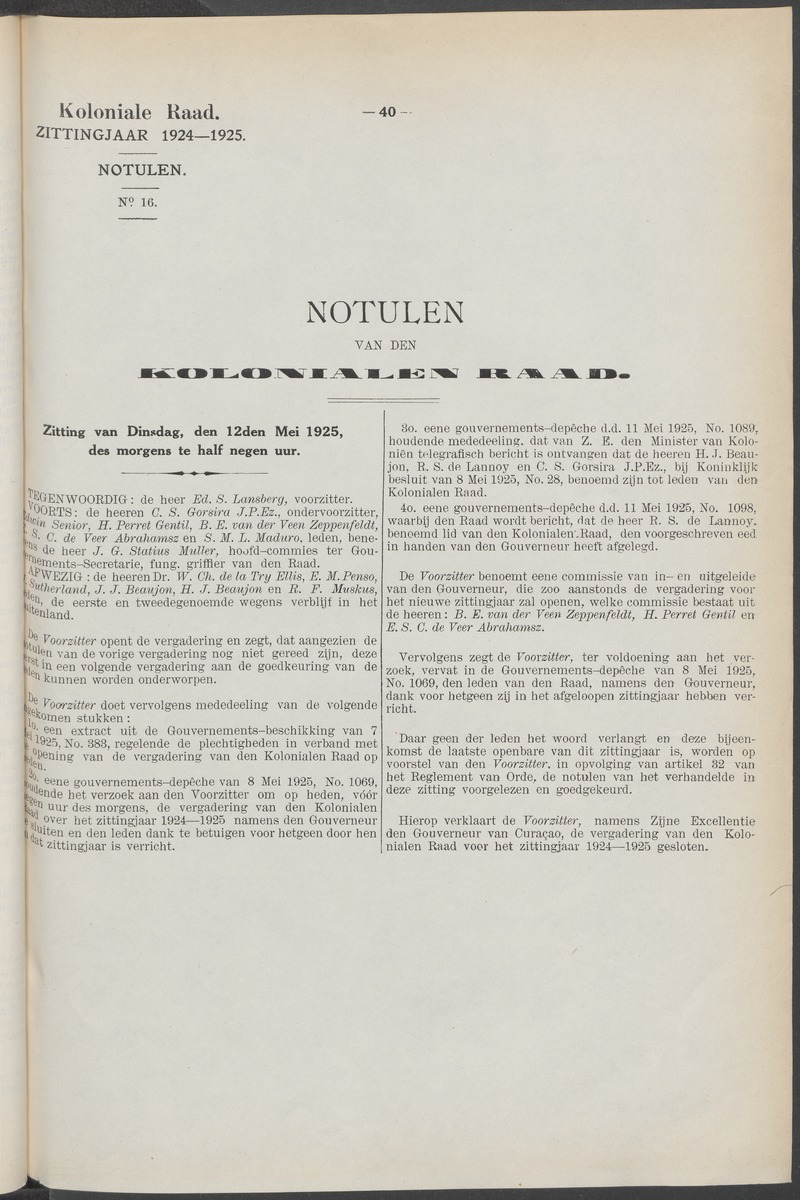 Notulen der zittingen - 