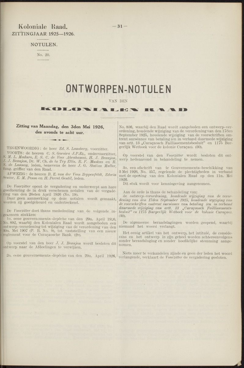 Notulen der zittingen - 