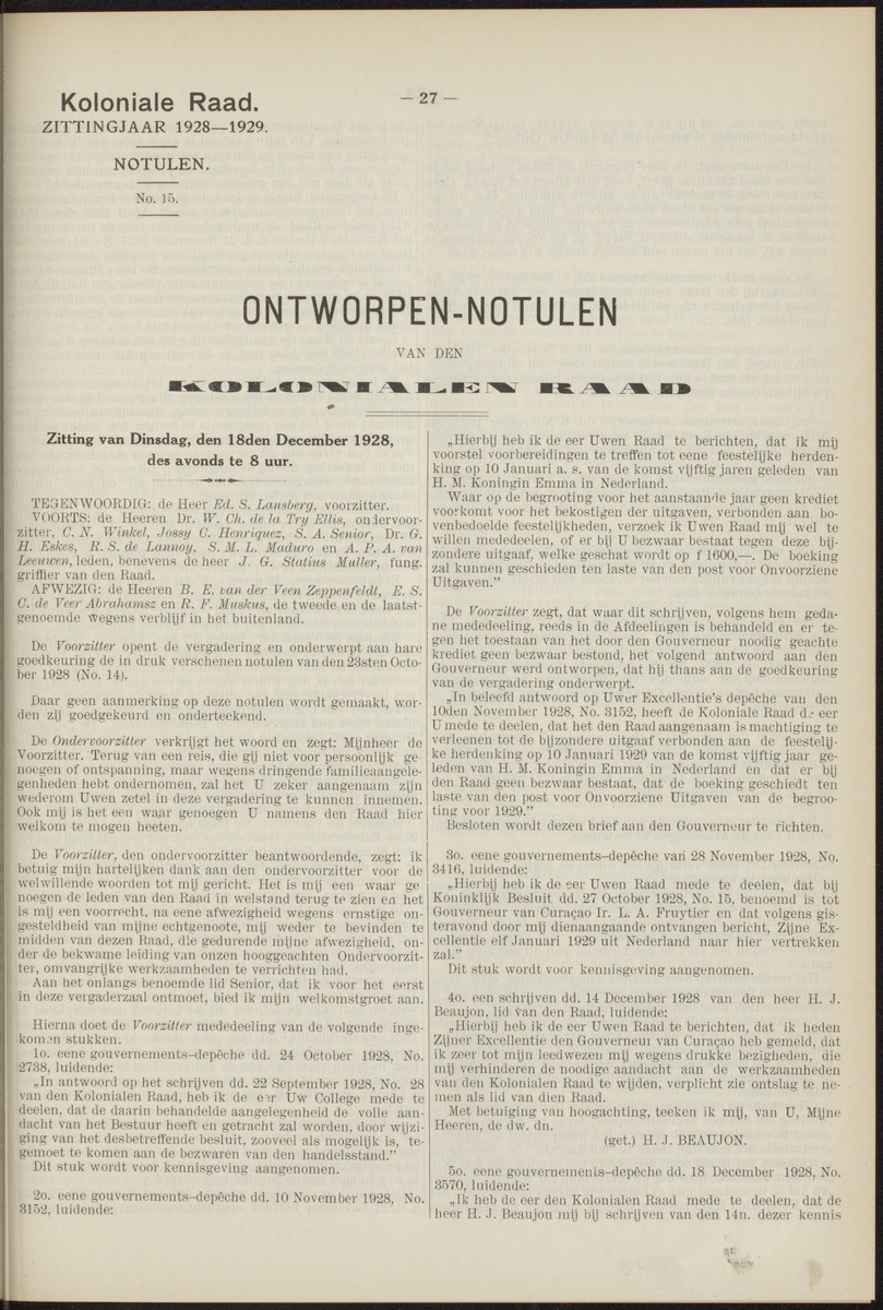 Notulen der zittingen - 