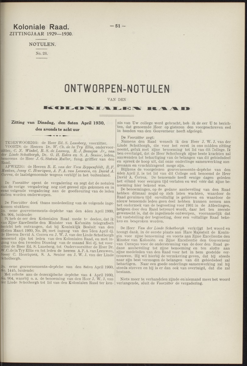 Notulen der zittingen - 