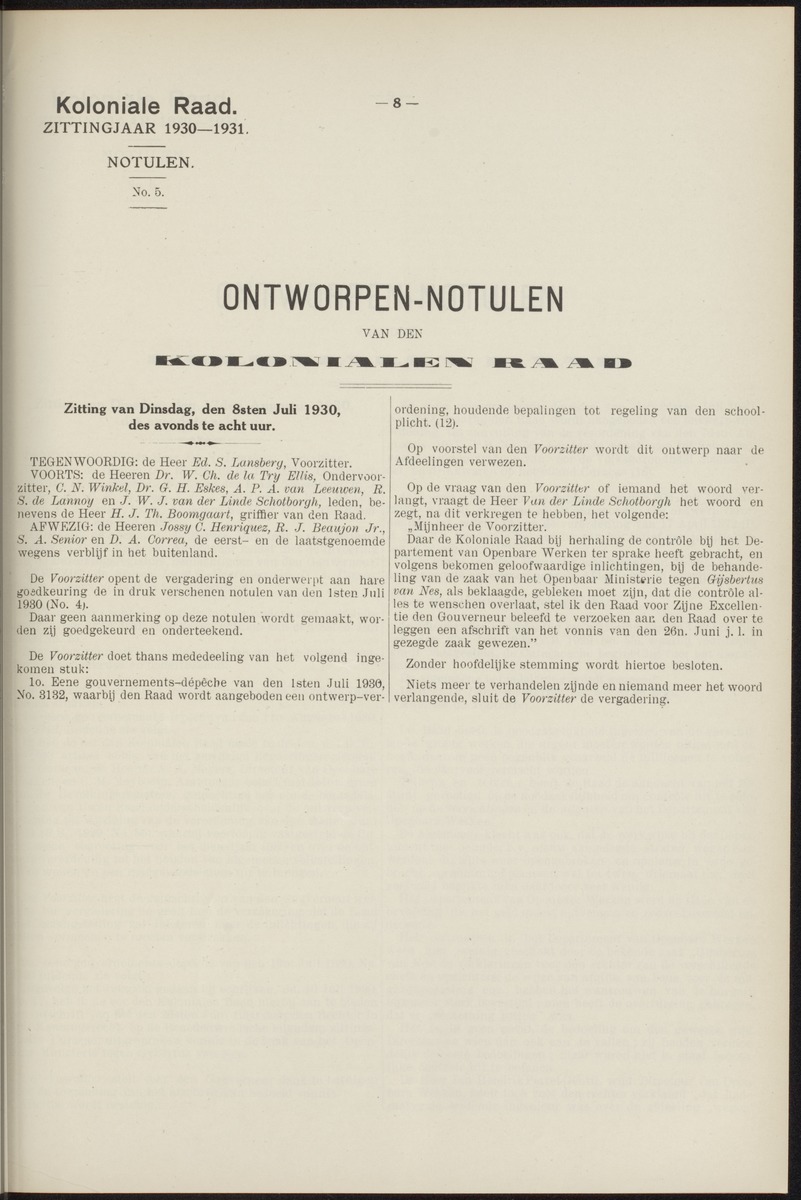 Notulen der zittingen - 