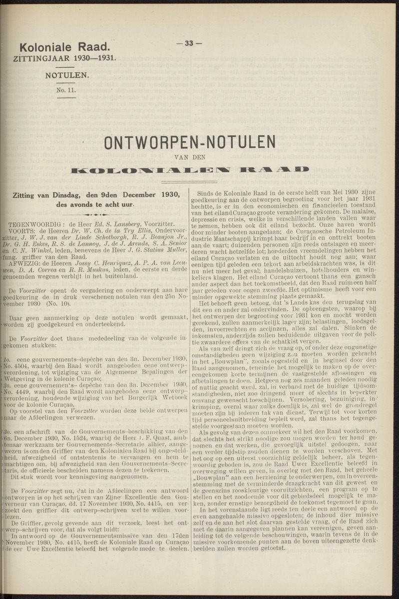 Notulen der zittingen - 