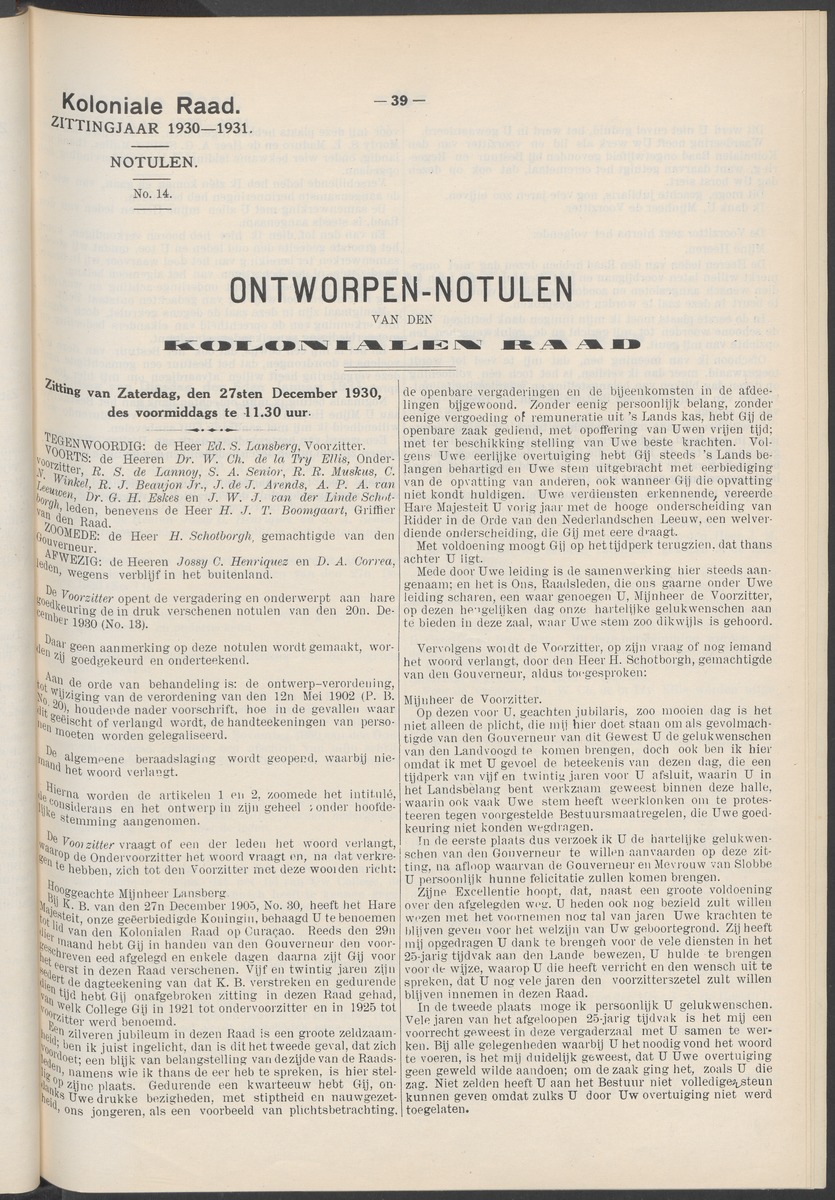 Notulen der zittingen - 