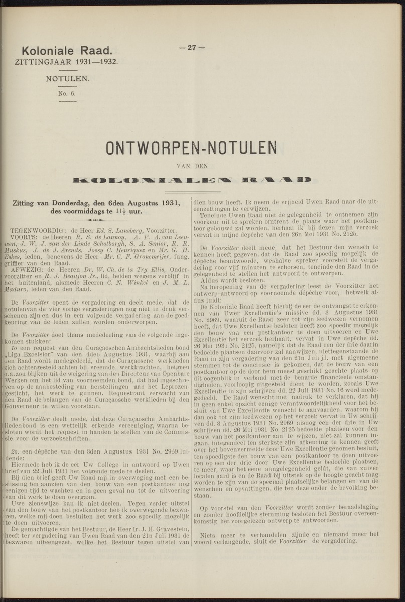 Notulen der zittingen - 