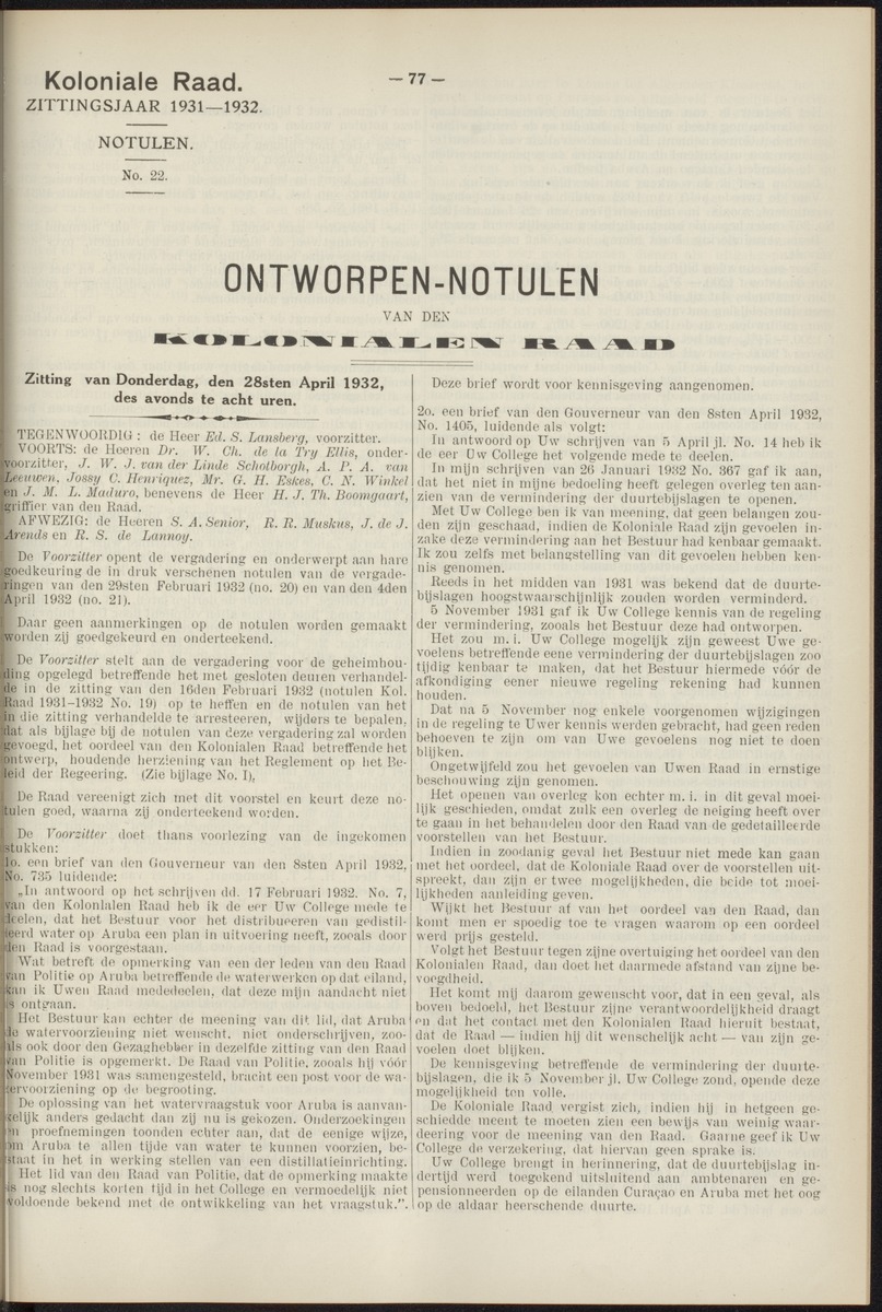 Notulen der zittingen - 