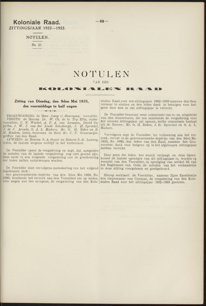 Notulen der zittingen - 