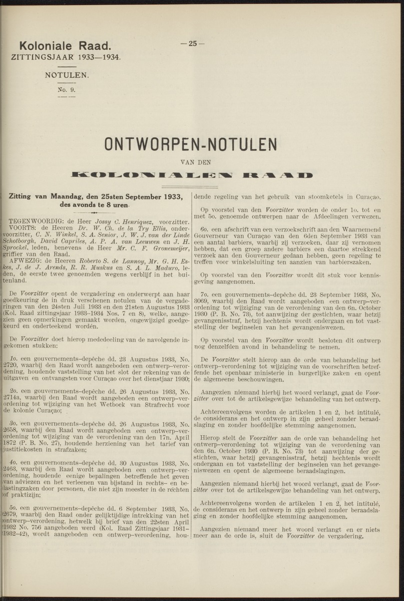 Notulen der zittingen - 